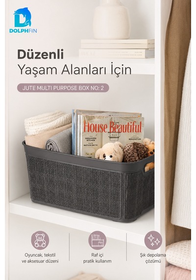 Jute Çok Amaçlı Kutu 5 L Plastik Mutfak Banyo Dolap İçi Düzenleyici Siyah