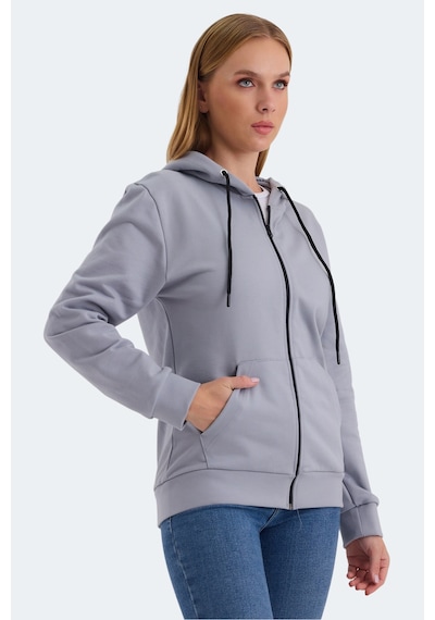 Slazenger Katya Kadın Fermuarlı Kapüşonlu Cepli Gri Sweatshirt Gri