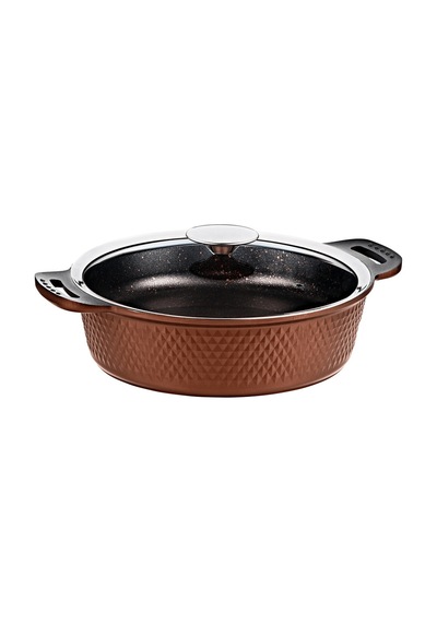 Trıana - 3631 - 2 Parça Biogranit Döküm, 26 Cm - 3,4 Litre, Tencere Bronz Gövde, Platin Detay Bronz