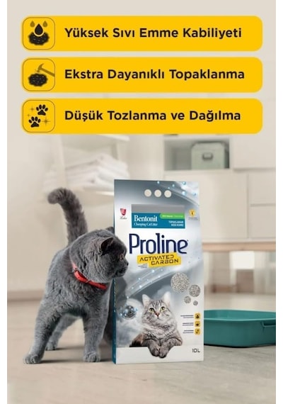Proline Aktif Karbonlu Topaklanan Kedi Kumu 10 Lt