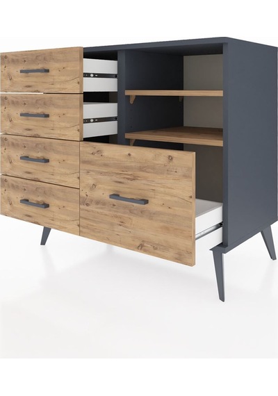Hyperion Şifonyer 2 Raflı 5 Çekmeceli 88x44x80 Antrasit-çam Çam Hyperion Şifonyer 2 Raflı 5 Çekmeceli 88x44x80 Antrasit-çam Çam