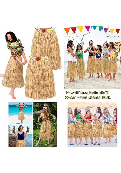 Hawaii Tarzı Hula Eteği 60 Cm Hasır Naturel Etek 5691