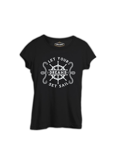 Let Your Dreams Sail Siyah Kadın Tshirt 001