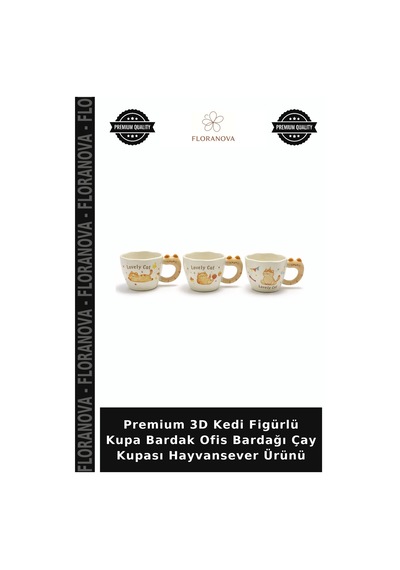 Premium 3d Kedi Figürlü Kupa Bardak Ofis Bardağı Çay Kupası Hayvansever Ürünü Çok Renkli