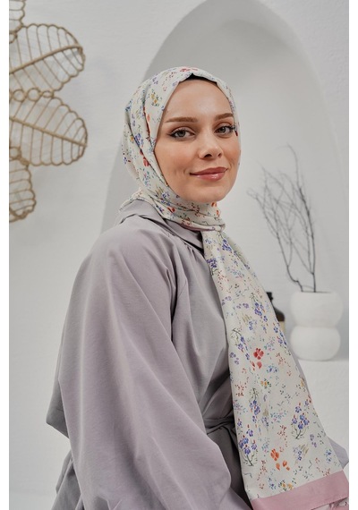 Afvente Çiçek Desen Krem Soft Pamuk Şal