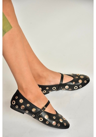 Fox Shoes U820084509 Siyah Kadın Babet Siyah-suni Deri Siyah