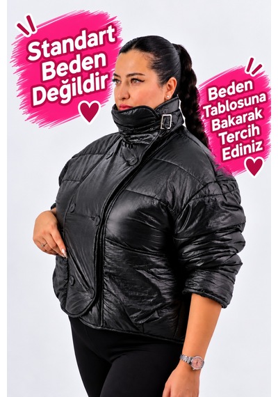 Ay-sel Büyük Beden Kadın Beyaz 42-48 Beden Kapitone Elyaf Dolgulu Astarlı Düğmeli Cepli Ceket Aysel Siyah