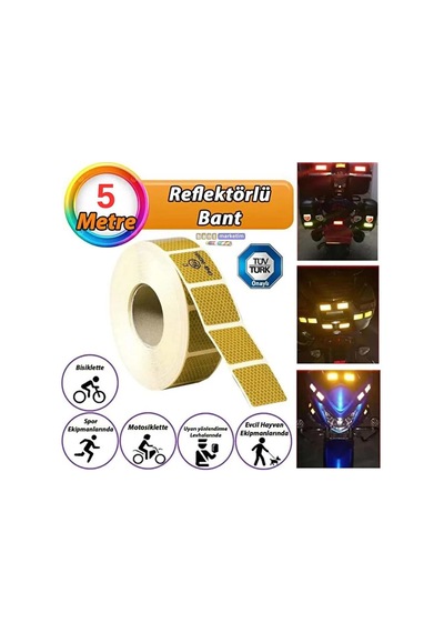 Tüvtürk Onaylı Reflektörlü Reflektif Fosforlu Şerit Bant Kesikli Reflektör 5metre Sarı Bant Marketim