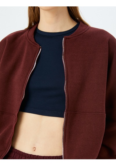 Koton Şardonlu Oversize Fermuarlı Dikiş Detaylı Sweatshirt Bordo 5wal10014ık