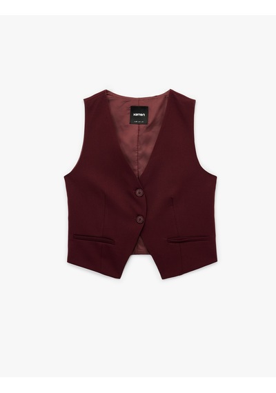 Koton V Yaka Düğmeli Blazer Yelek Bordo 6wak20022pw Bordo