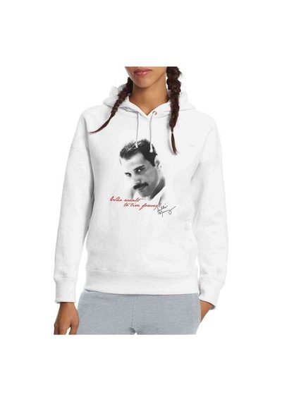 Freddie Mercury 2 Baskılı Beyaz Kadın Kapşonlu Sweatshirt