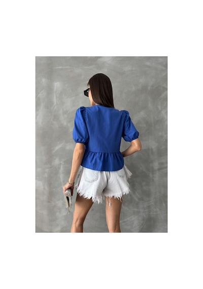 Verymoda Pembe Önden Bağlamalı Poplin Bluz D2699 Saks
