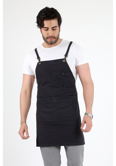 Barista Askılı Önlük Çift Cepli - Füme-12774 Füme
