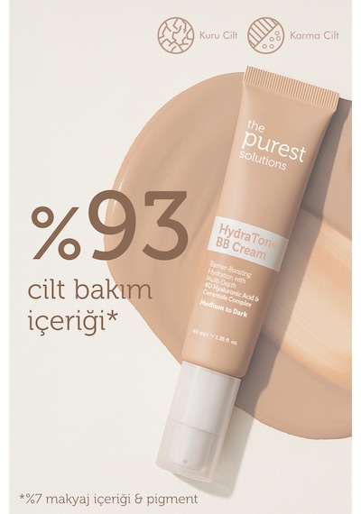 The Purest Solutions Kuru ve Karma Ciltler İçin Yoğun Nemlendirici BB Krem, SPF 50 + 40 ml – Orta / Koyu Ton