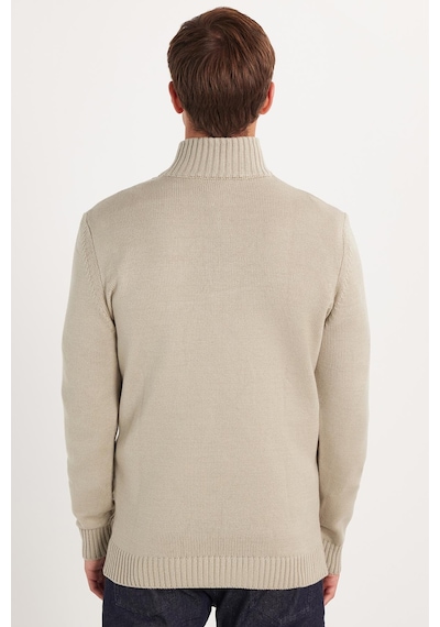 Tudors Erkek Slim Fit Dar Kesim Armürlü Fermuarlı Yeşil Dik Yaka Kazak-34917 Yeşil