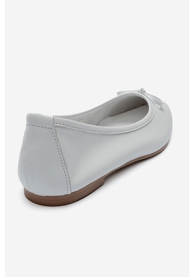 Luvishoes Umıel Beyaz Cilt Hakiki Deri Fiyonklu Kadın Babet Ayakkabı