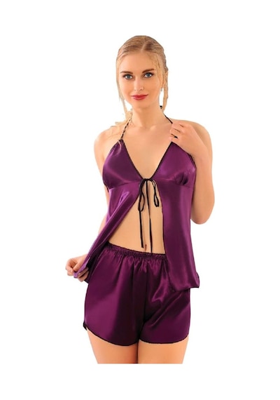 Sistina Bayan Mor Saten Babydoll Şortlu Takım 294 Mor