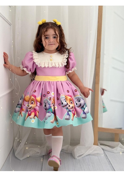 H L Y Karol Tasarım Paw Patrol Vintage Kız Bebek Elbise,doğum Günü Elbise,fotoğraf Çekim Elbise,0-12 Yaş Uygun Lila