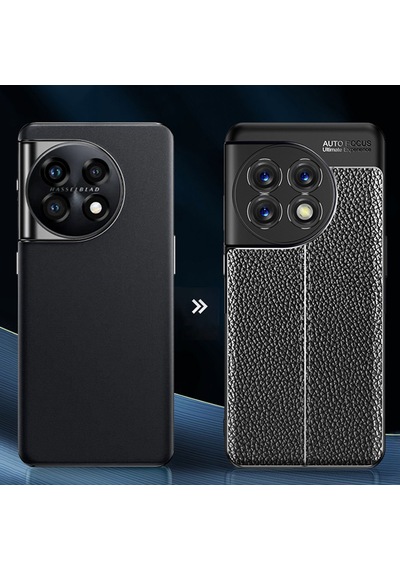 Caseonn Oneplus 11 Kılıf Lüks Dikiş Detaylı Deri Görünümlü Kapak Siyah