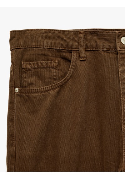 Koton Cepli Normal Bel Pamuklu Vintage Straight Fit Jean Pantolon Haki 7wam40261nd