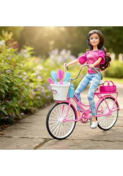 Good Girl Dereen Hareketli Bisikletli Bebek Seti 29cm - 13 Parça Aksesuarlı Oyuncak - 3+ Yaş
