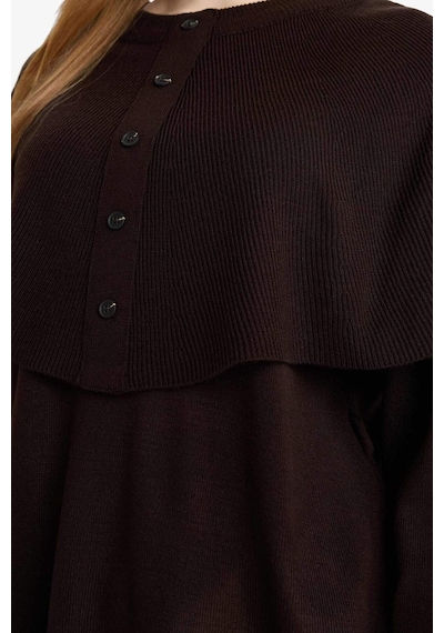 Defacto Regular Fit Bisiklet Yaka Düğme Detaylı Triko Tunik G5062ax25cwbn320 Kahve-bn320
