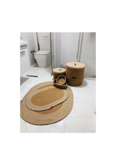 Jüt,hasır,6 Lı,banyo Paspas Takımı,bohem Tarzı Banyo Takımı,iskandinav Paspas/sepet Hasır Krem Hasır Krem