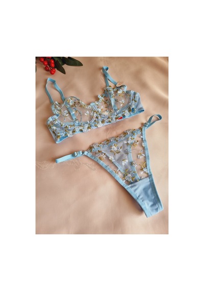 Demirsa Boutique Açık Mavi Çıtır Çiçek Desenli Bralet Takım Sütyen&tanga Açık Mavi