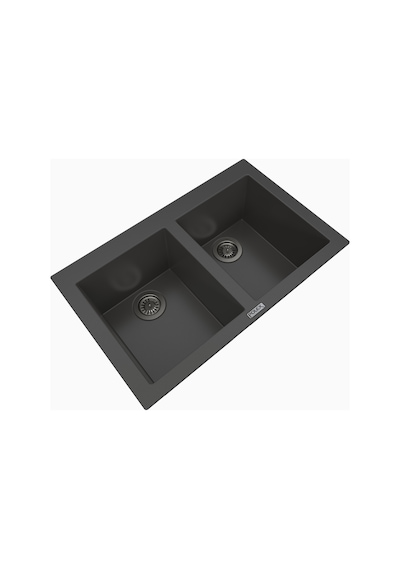 Polex Cristalüx Granit Evye P-2XLN Antrasit 2 Hazneli Tezgah Altı Ve Tezgah Üstü Mutfak Evyesi 80.5x51.5 CM