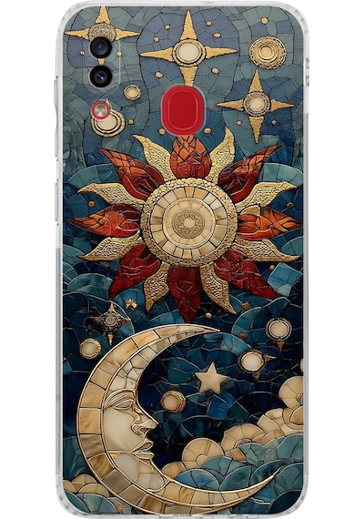 Printify Samsung Galaxy A20 İle Uyumlu Vitray Sol Ve Luna Tasarımlı Şeffaf Silikon Kılıf Şeffaf