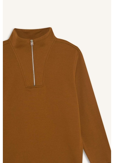 Defacto Regular Fit Yarım Balıkçı Yaka Fermuarlı Kalın Sweatshirt F4136ax25aubn152 Kahve