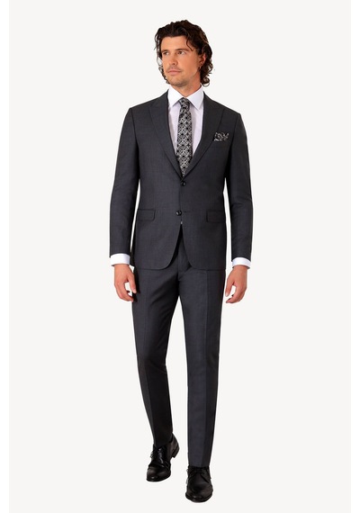 Erkek Gri Slim Fit Sivri Yaka Takım Elbise