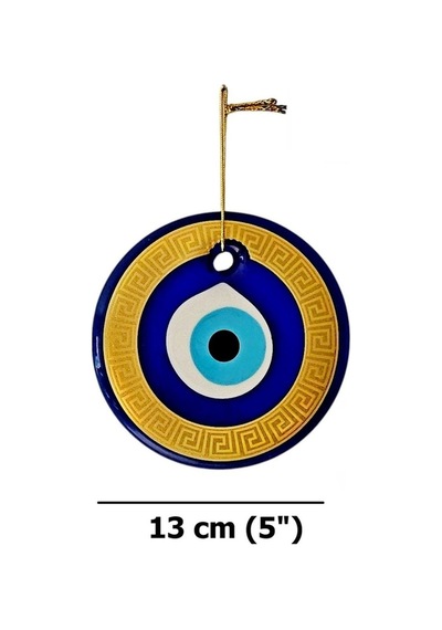 Slyvery Jewels - Duvar Nazar Boncuğu 13 Cm Cam, Altın Çerçeveli İp Askılı Dekor Hediye Kutulu
