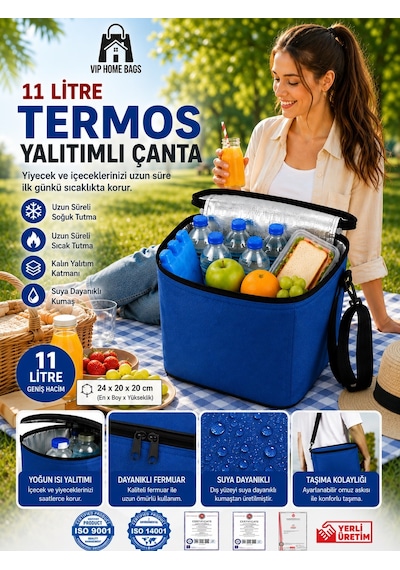 Termal Çanta Termos El Çantası Buzluk Piknik Çantası 11 Lt Soğutucu Çanta Mavi