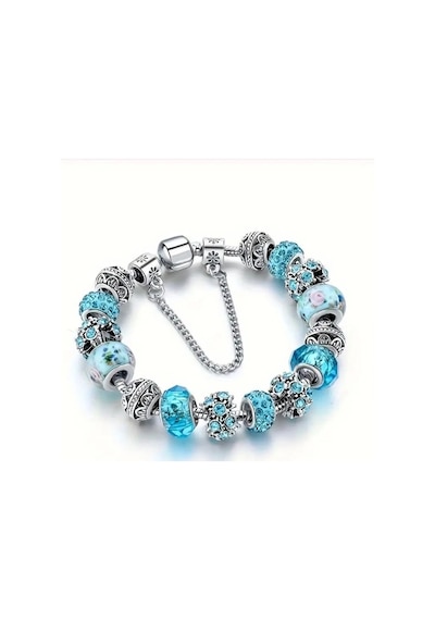 Yeni Tarz , Baby Blue Crystal Mavi Aşk , Sevgi Charmlı Bileklik, Ahşap Kutu İçerisinde Gümüş Gümüş
