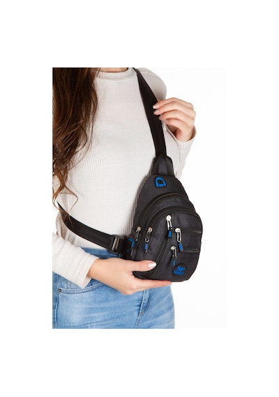 Newish Polo Keten Kumaş Usb Kulaklık Çıkışlı Fermuarlı Göğüs Ve Omuz Çantası 16x22cm New120 - Siyah - Mavi