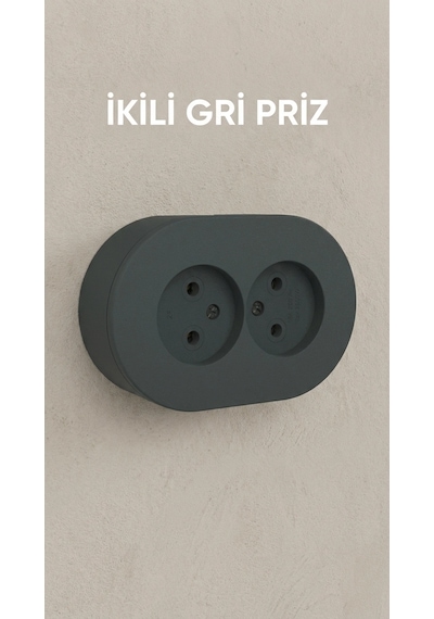 Antrasit Renkli Sıva Üstü İkili Topraklı Elektrik Prizi Belirtilmemiş