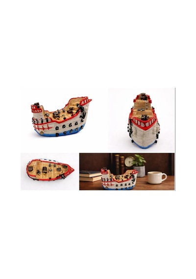 Vintage Korsan Hazine Gemisi Kitap Desteği El Yapımı Reçine Pirate Treasure Ship Bookend, Ev & Ofis Dekoru