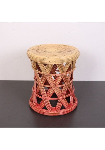 Şölen 48x36 Cm Doğal Kubu Rattan Sehpa & Tabure Antik Fuşya Kırmızı
