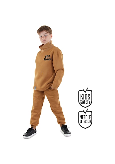 Erkek Çocuk Kışlık Slogan Baskılı Hardal Uzun Kollu Oversize Eşofman Takımı 5-11 Yaş