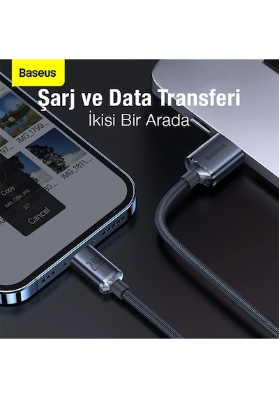 Baseus Crystal USB to Lightning Hızlı Şarj Kablosu 1.2m mor