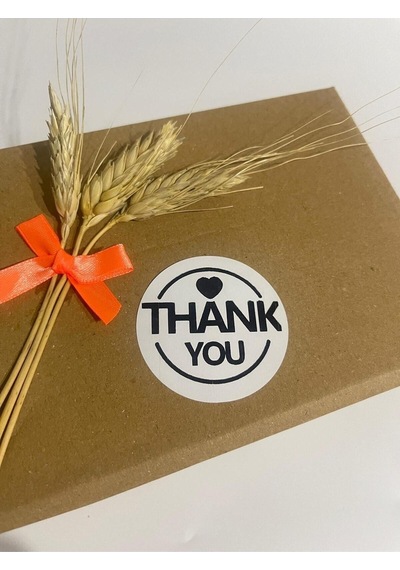 Thank You Yuvarlak Kalpli Siyah Yazılı Yuvarlak Yapışkanlı Etiket 4x4 Cm 120 Adet