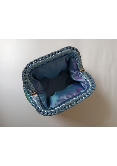 Metalik Renkli El Örgüsü Kadın Clutch Çanta Saten Astarlı Premium Handmade Gece Ve Omuz Çantası Çok  Renkli