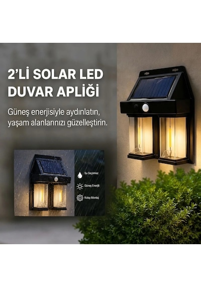 2&amp 39 Li Solar Güneş Enerjili Led Duvar Apliği, Hareket Sensörlü, Şarjlı, Kablosuz Dış Mekân Bah 32198617