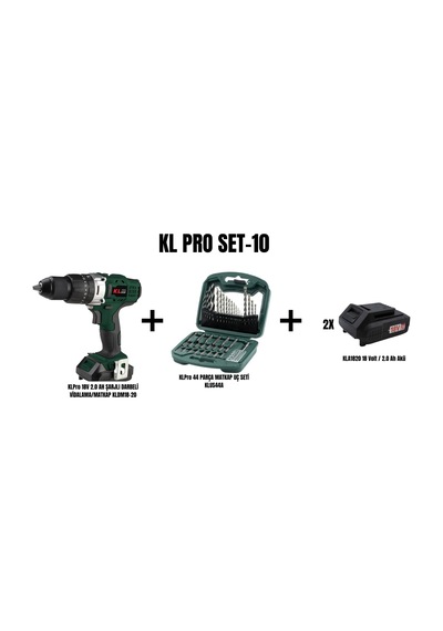 KLPro Set-10 (ŞARJLI DARBELİ VİDALAMA/MATKAP+44 PARÇA MATKAP UÇ SETİ)