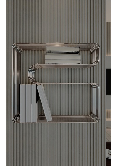 Paslanmaz Metal Duvar Rafı Kitaplık Banyo Düzenleyici Kıvrımlı Tel Kitaplık Ve Mutfak Rafı Gümüş