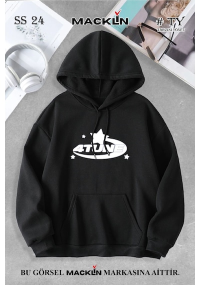 Macklin Unisex Kadın Erkek 4tune Özel Tasarım Baskılı Kapşonlu Sweatshirt Siyah Mck0757 Siyah