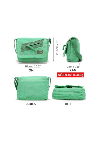 Old Cotton Cargo 7136 Küçük Omuz Günlük Okul Bag Tablet Çantası Açık Yeşil