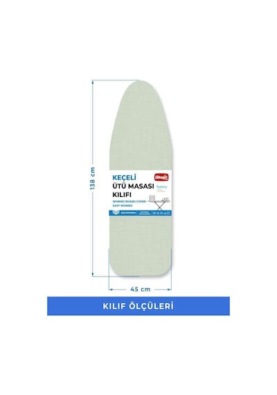 Ütü Masası Kılıfı Örtüsü Bezi, Yeşil Eskitme Desenli Süngerli Ve Keçeli, Yanmaz, Ayarlanabilir 48x138 Cm