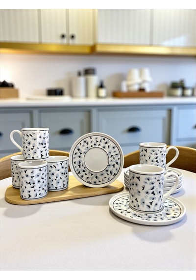 Kahve Fincanı - Porselen 6 Kişilik Gri Leopar Desen